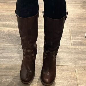 Frye Brown Tall Wedge Boots